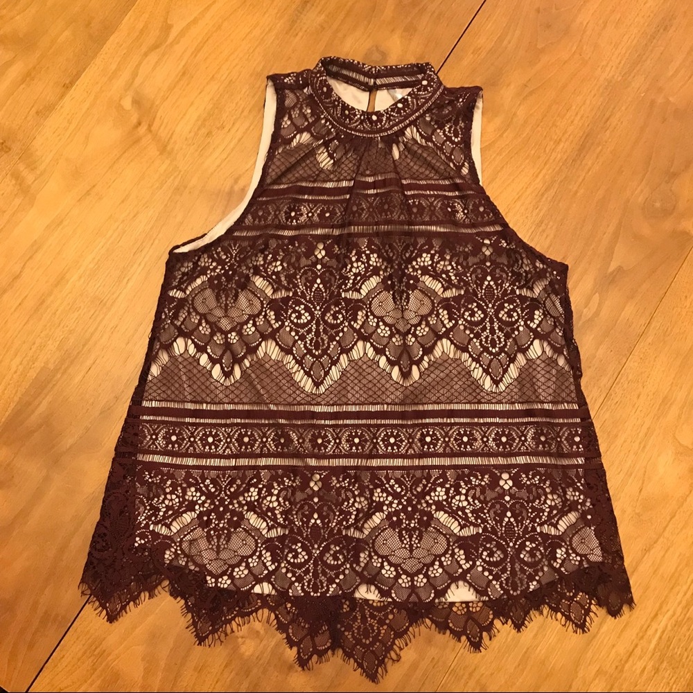 LC Lauren Conrad Mock Neck Allover Lace Halter - Picture 2 of 8